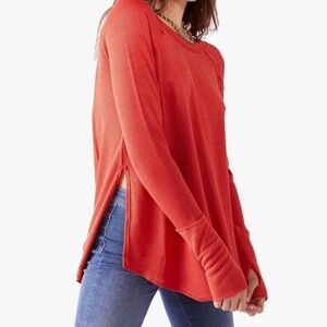 Women's We the Free People Orange Long Sleeve Henley Top Size M